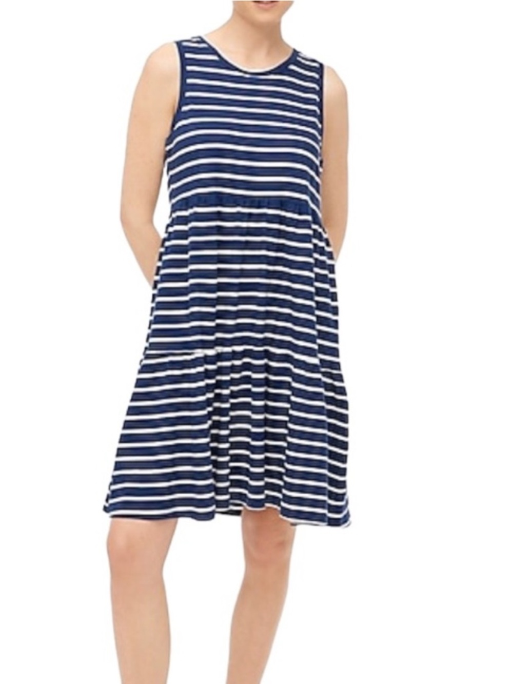 J. Crew tank sleeveless tiered flounce dress navy and white stripes size L